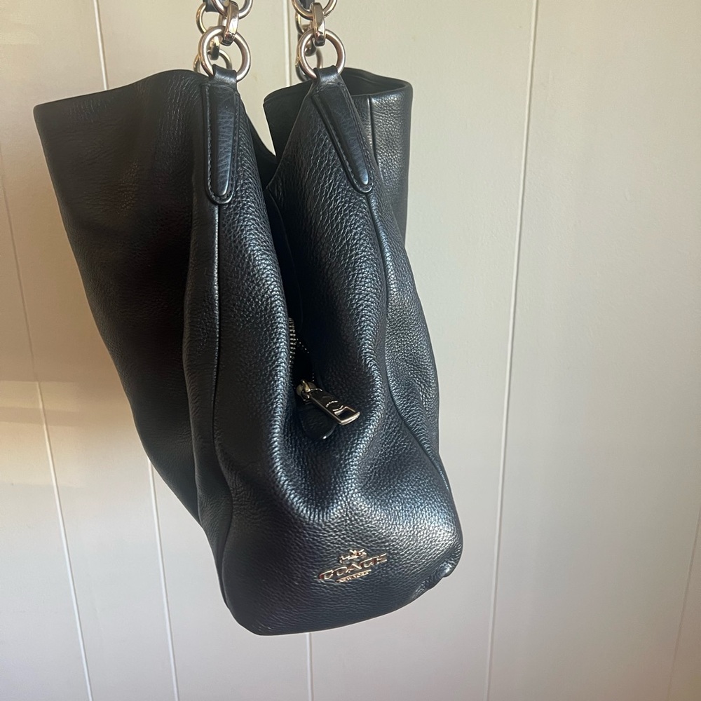 Coach Midnight Black Pebbled Leather Shoulder Bag
